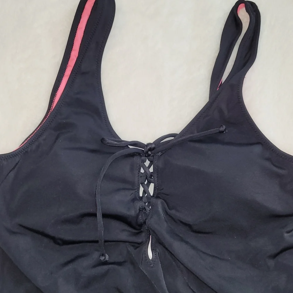 Pink Victoria’s Secret Black Tie Front One Piece Swimsuit Size Medium - Picture 4 of 11